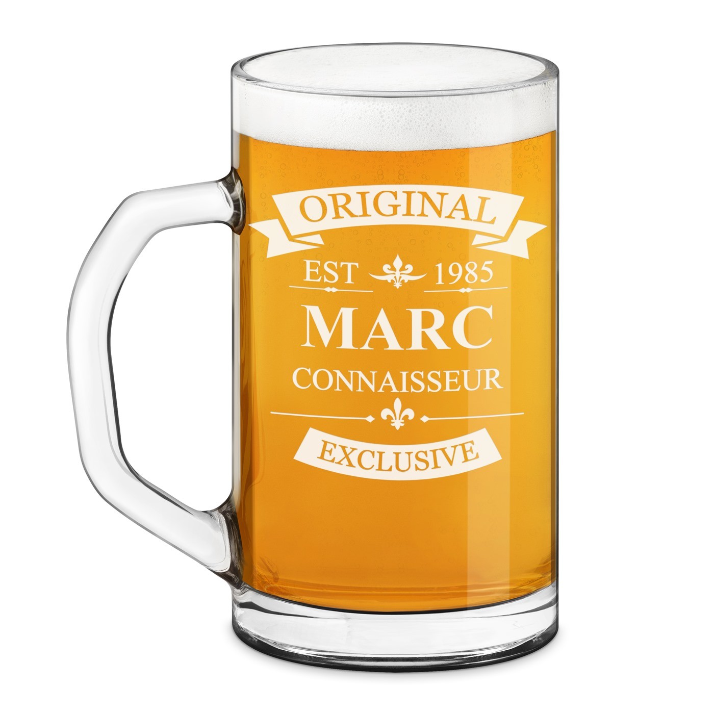 Taza de cerveza geométrica Murrano con grabado láser para el cumpleaños de un caballero