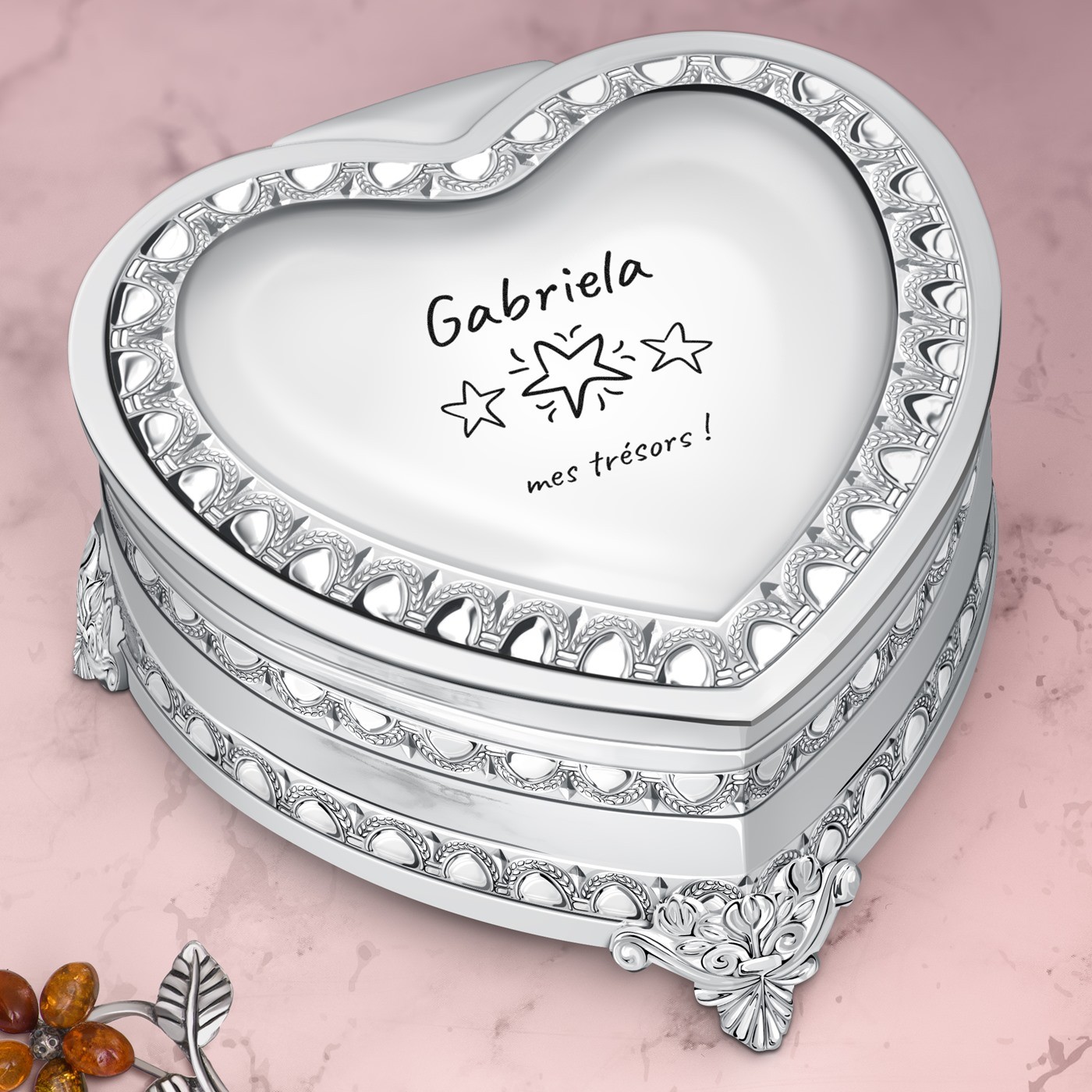 Caja de joyas personalizada en forma de corazón Murrano para el cumpleaños de una niña pequeña