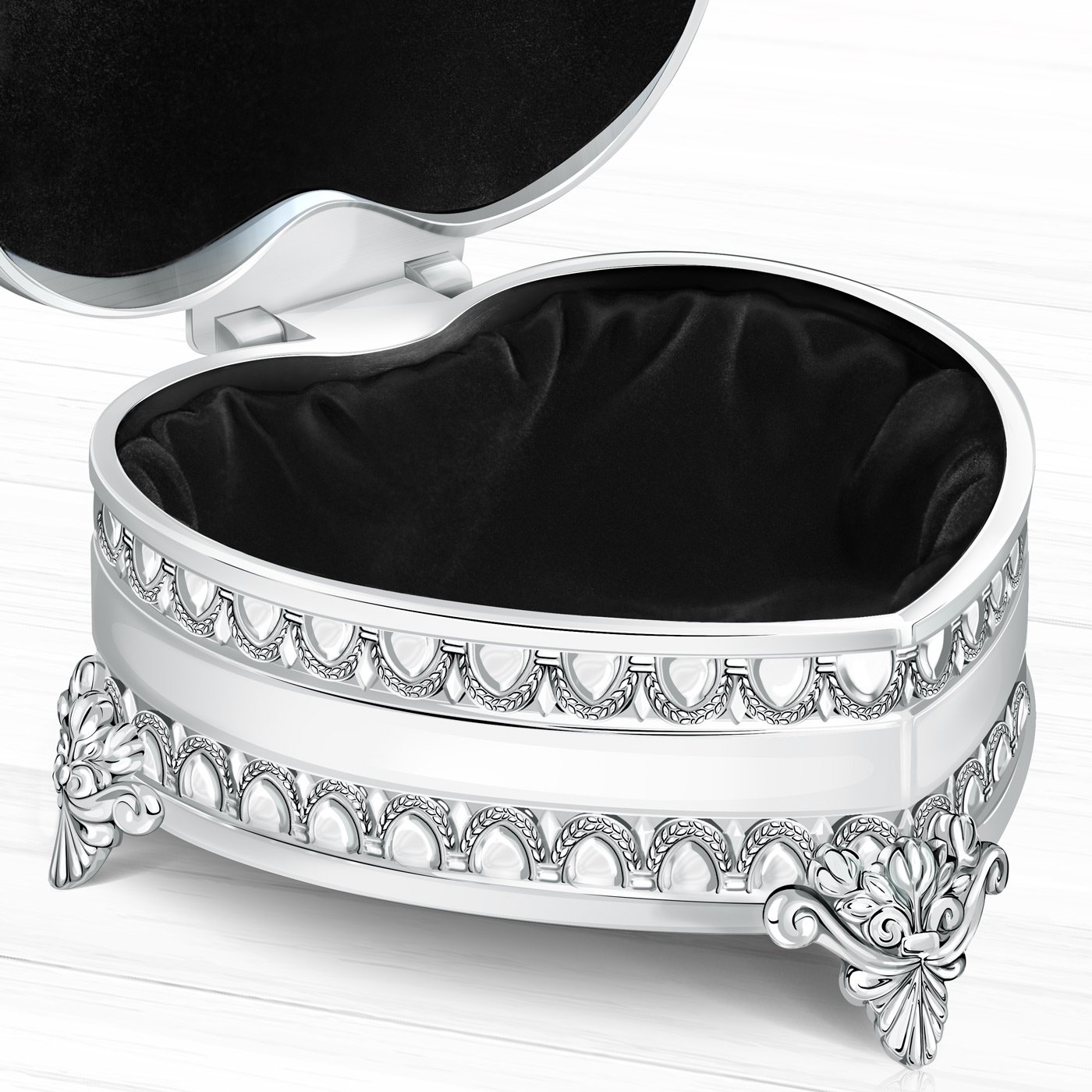 Caja de joyas en forma de corazón de acero plateado Murrano con grabado láser para pareja boda