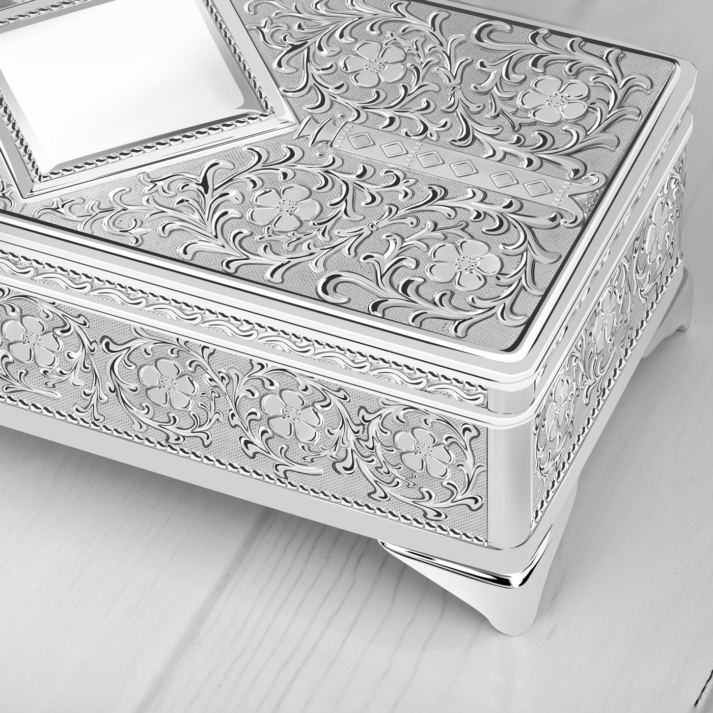 Caja de joyas rectangular Murrano - Acero plateado con grabado para mujer