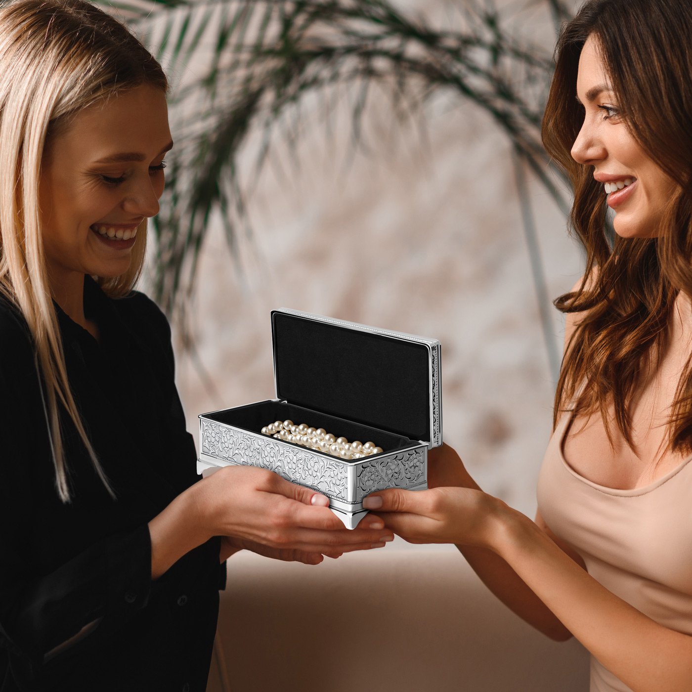 Caja de joyas rectangular Murrano - Acero plateado con grabado personalizado