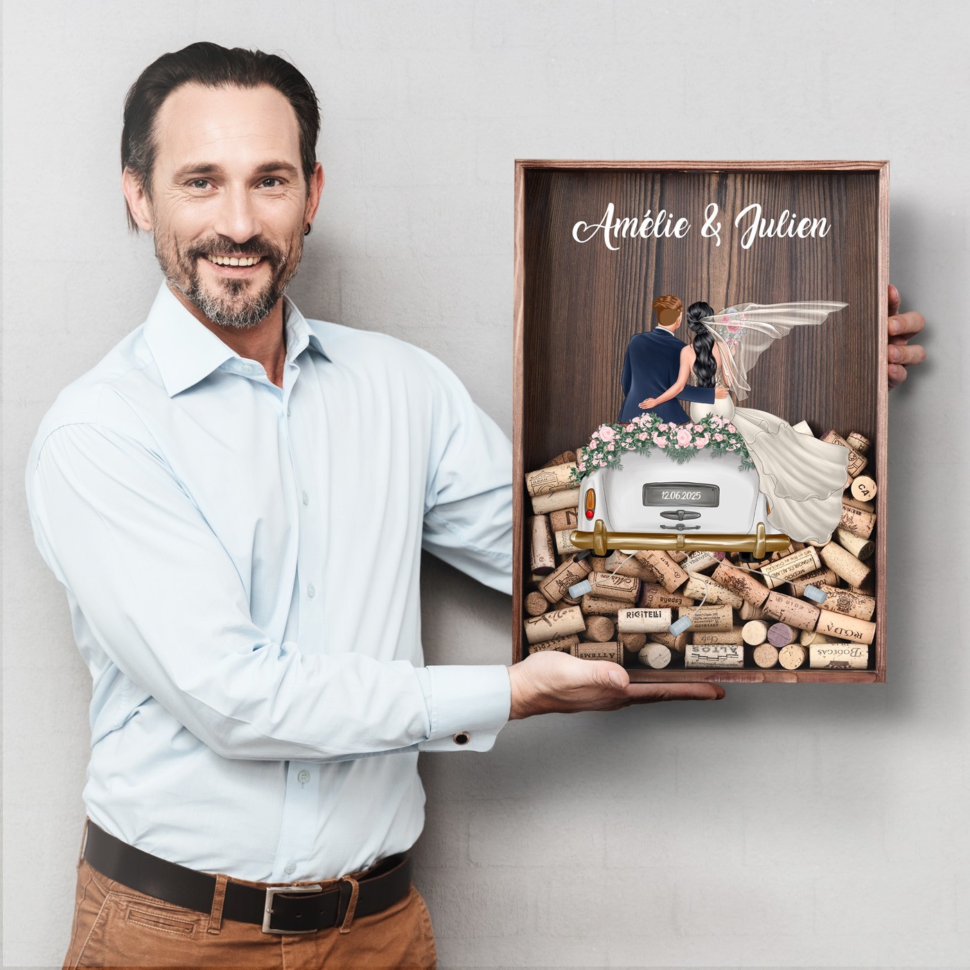 Caja de tapones personalizada Murrano para pareja boda