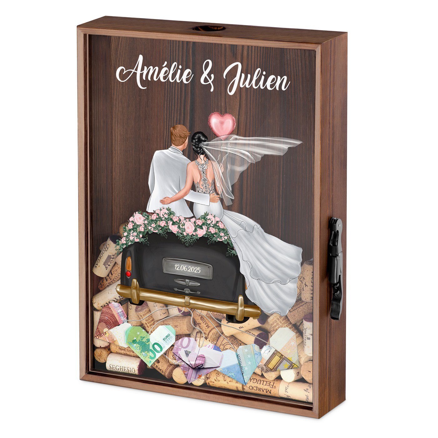 Caja de tapones personalizada Murrano para pareja boda