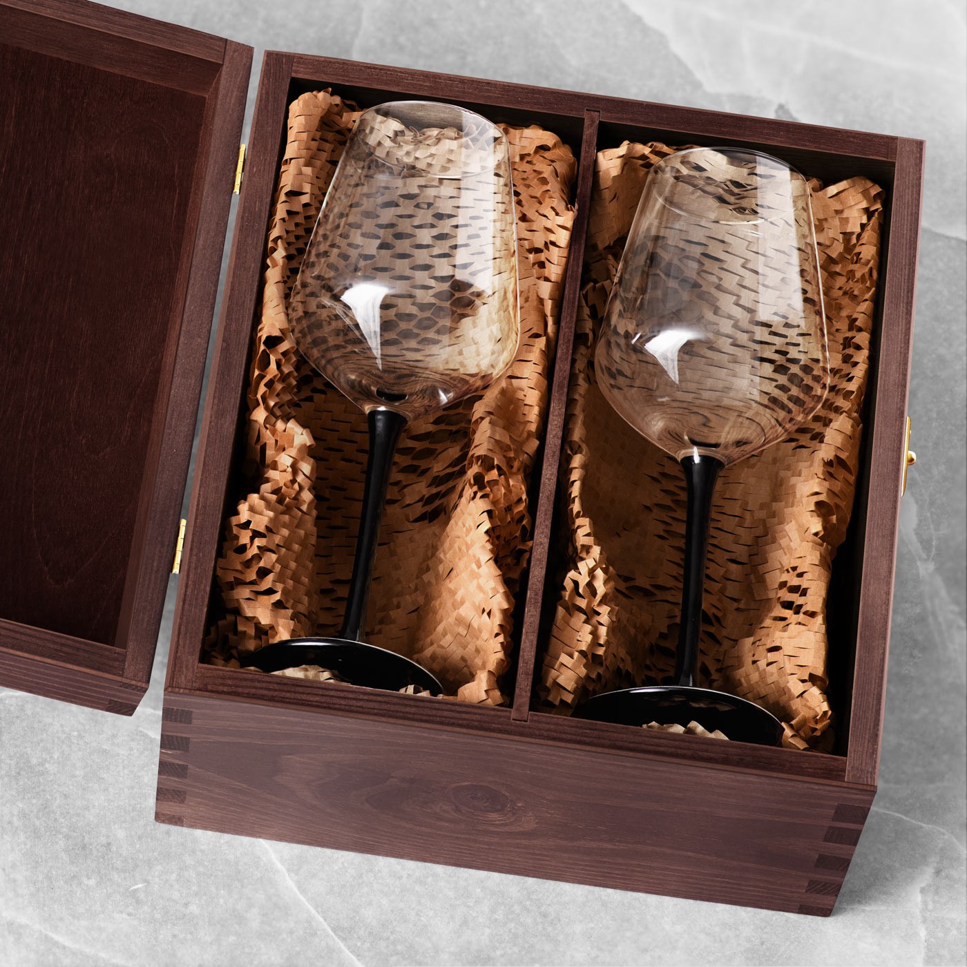 Murrano Exclusive Wood Box for 2 Wine Glasses