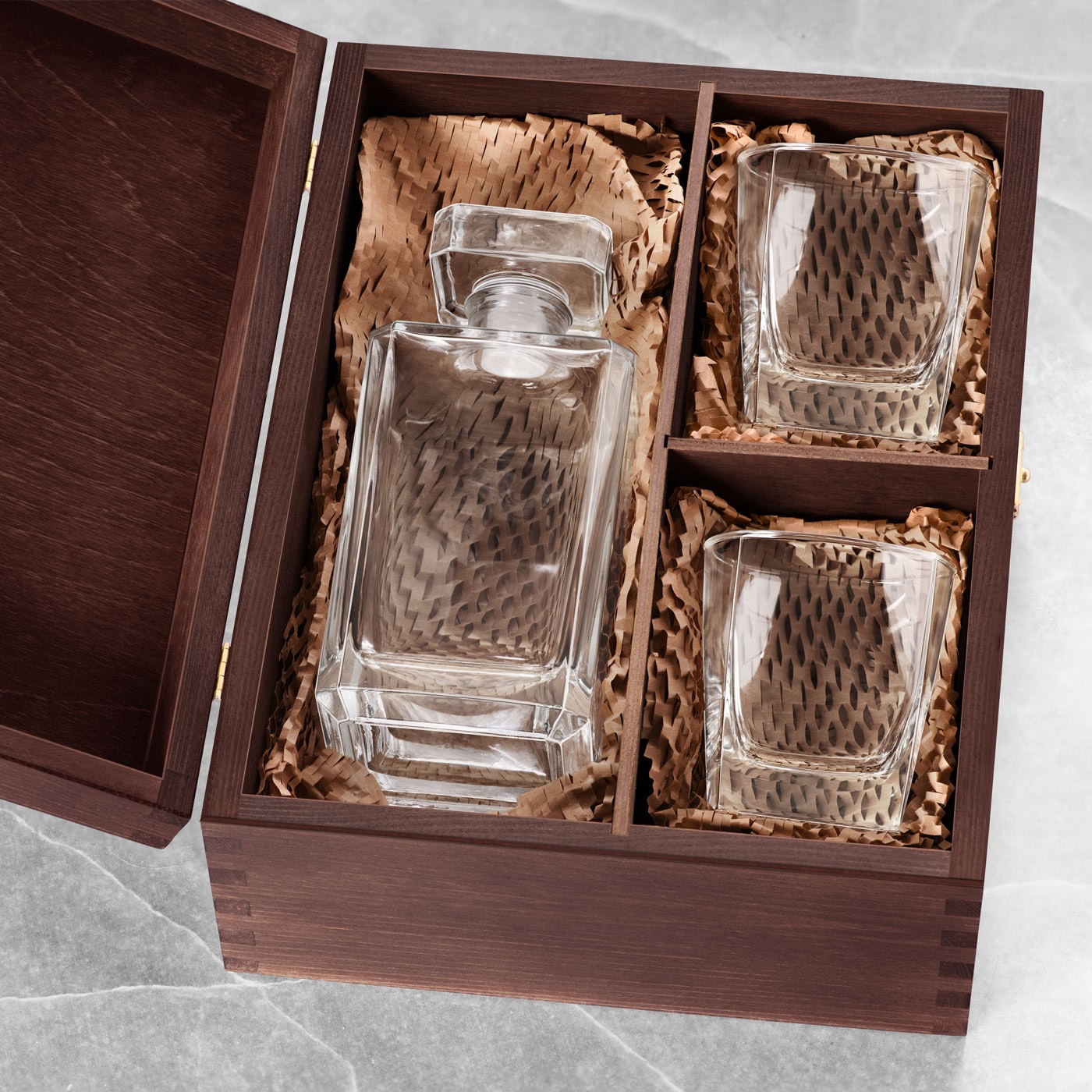 Caja de madera Murrano exclusiva para una jarra y 2 vasos
