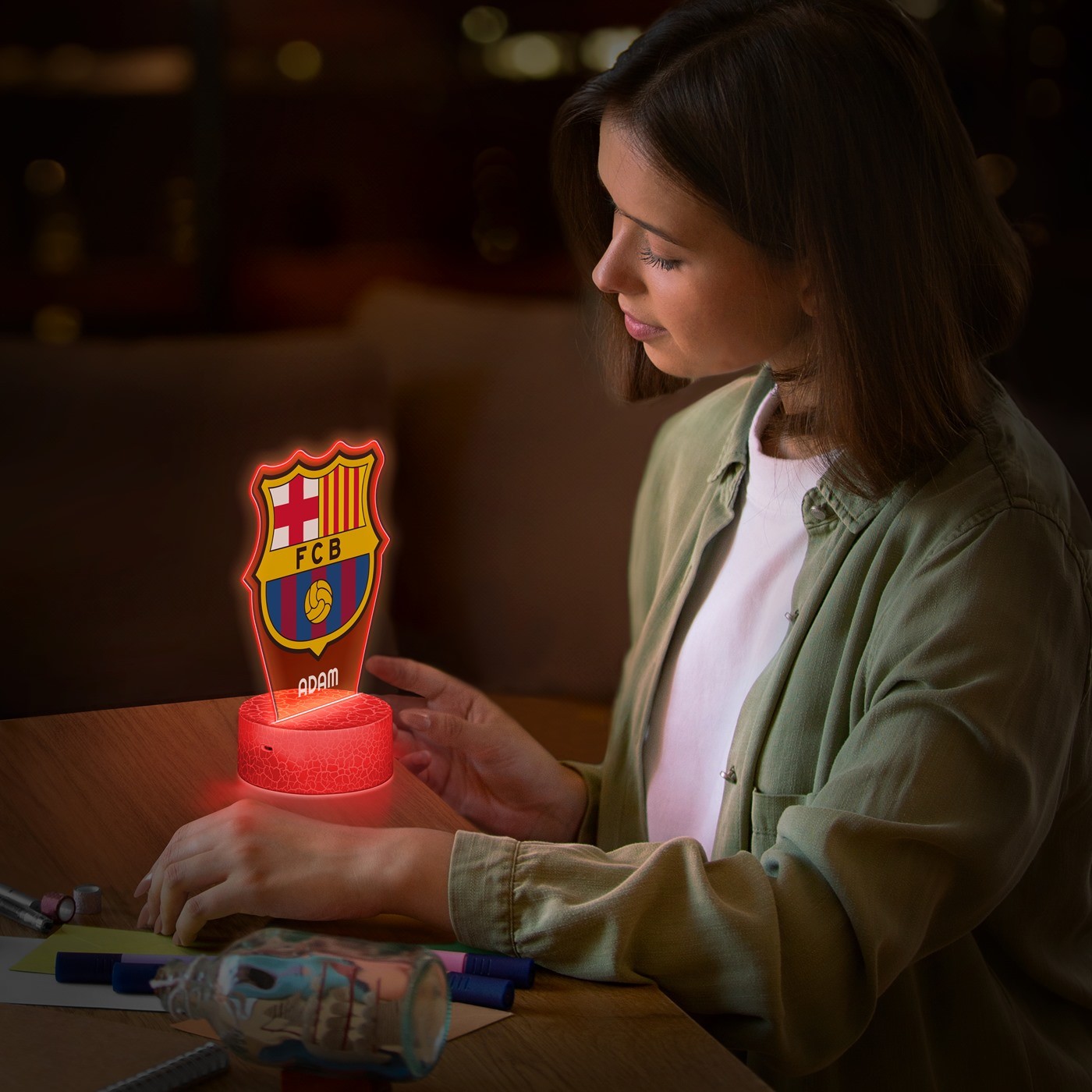 Lámpara LED 3D con impresión personalizada del FC Barcelona