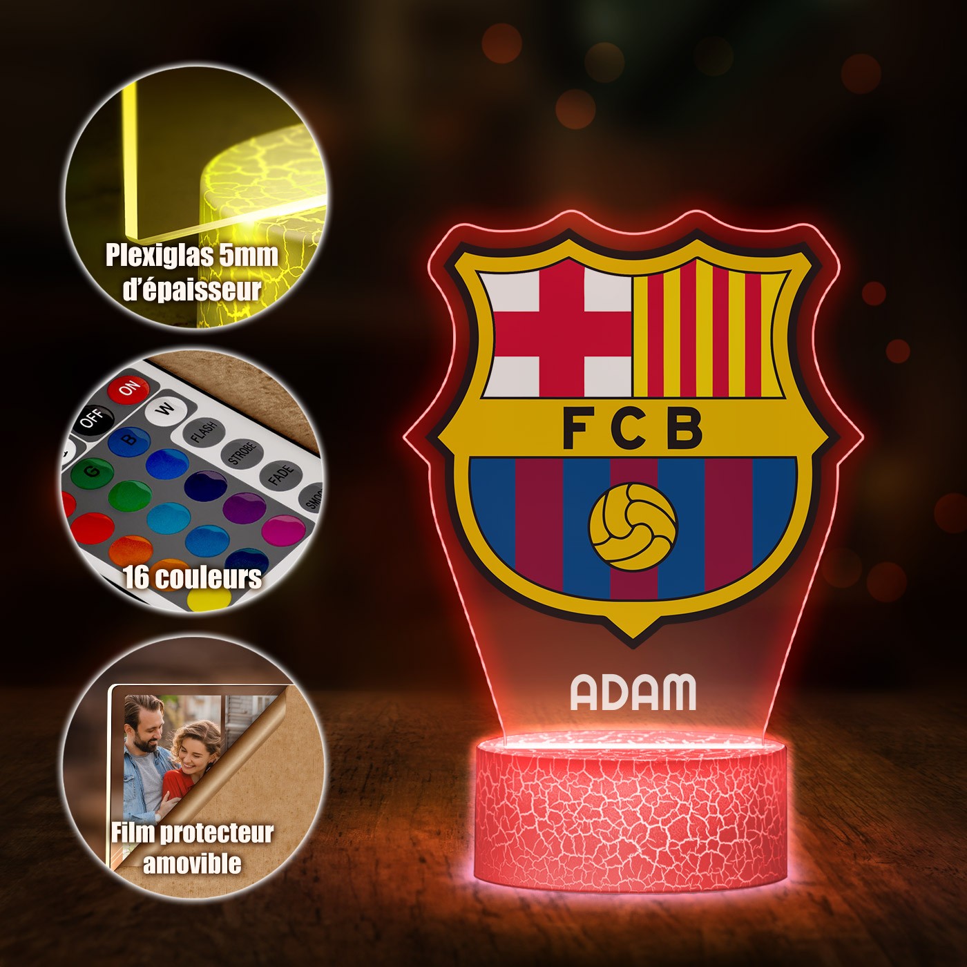 Lámpara LED 3D con impresión personalizada del FC Barcelona