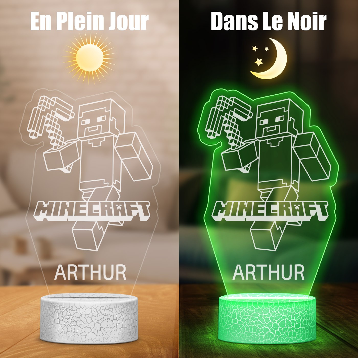 Lámpara LED 3D de Minecraft con Impresión Personalizada de Murrano