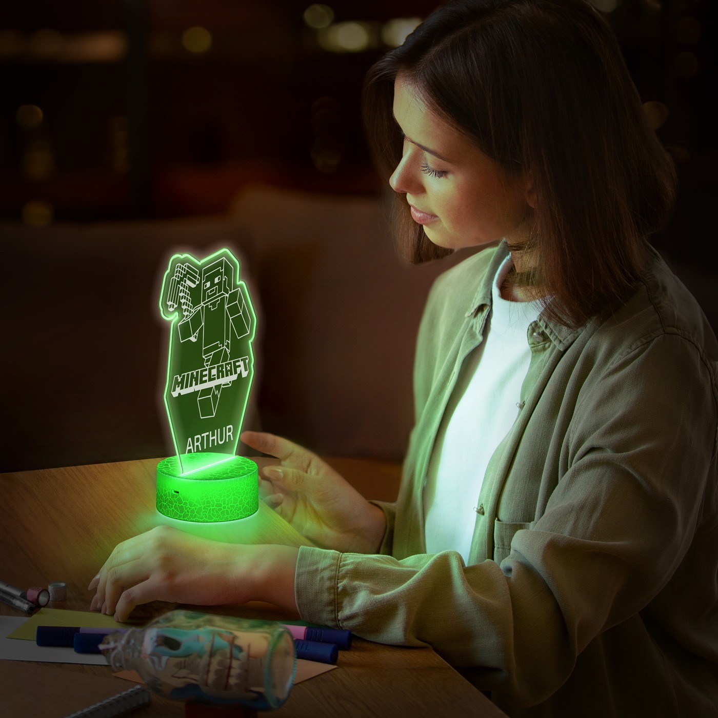 Lámpara LED 3D de Minecraft con Impresión Personalizada de Murrano
