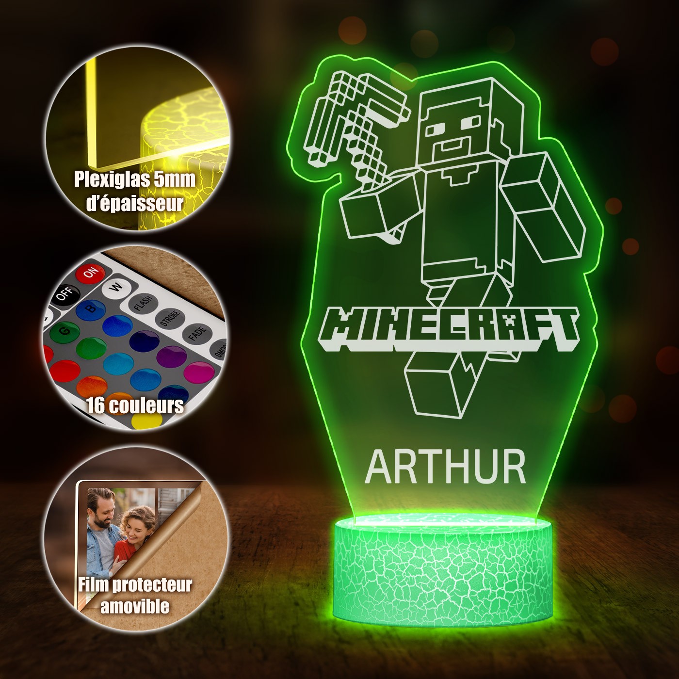 Lámpara LED 3D de Minecraft con Impresión Personalizada de Murrano