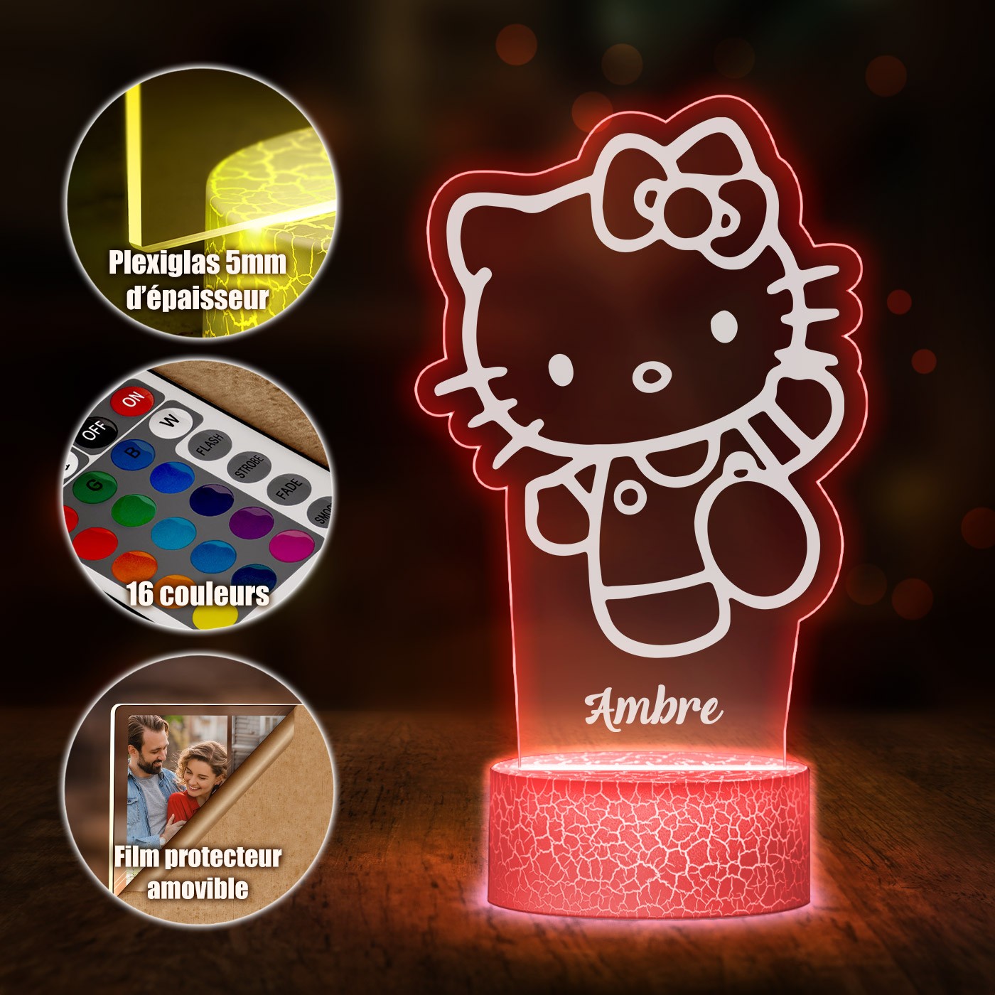 Lámpara LED Murrano Impresión 3D Hello Kitty para Niñas