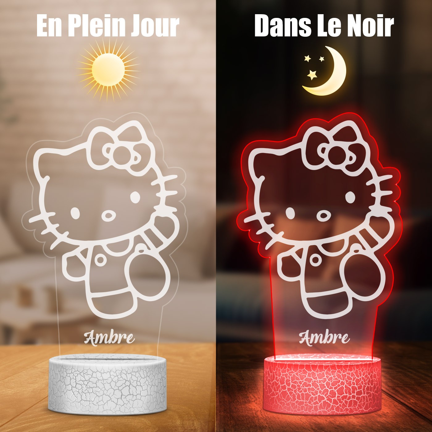 Lámpara LED Murrano Impresión 3D Hello Kitty para Niñas