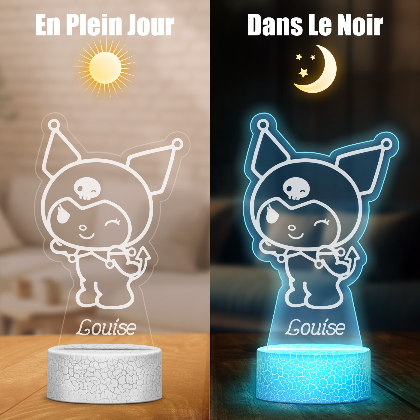 Lámpara LED Murrano 3D con impresión de Kuromi