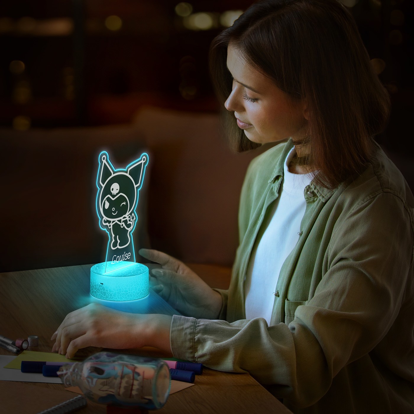 Lámpara LED Murrano 3D con impresión de Kuromi