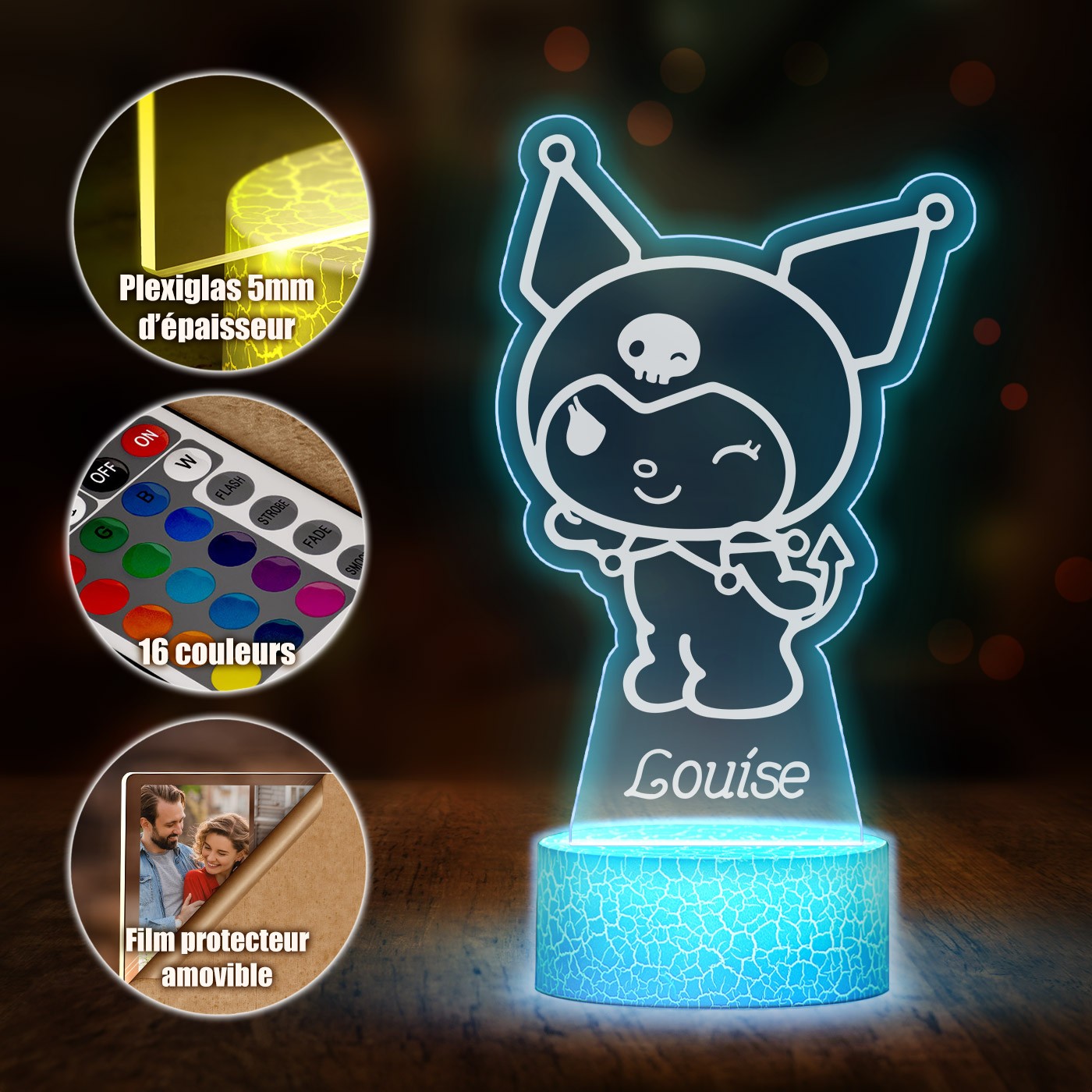 Lámpara LED Murrano 3D con impresión de Kuromi