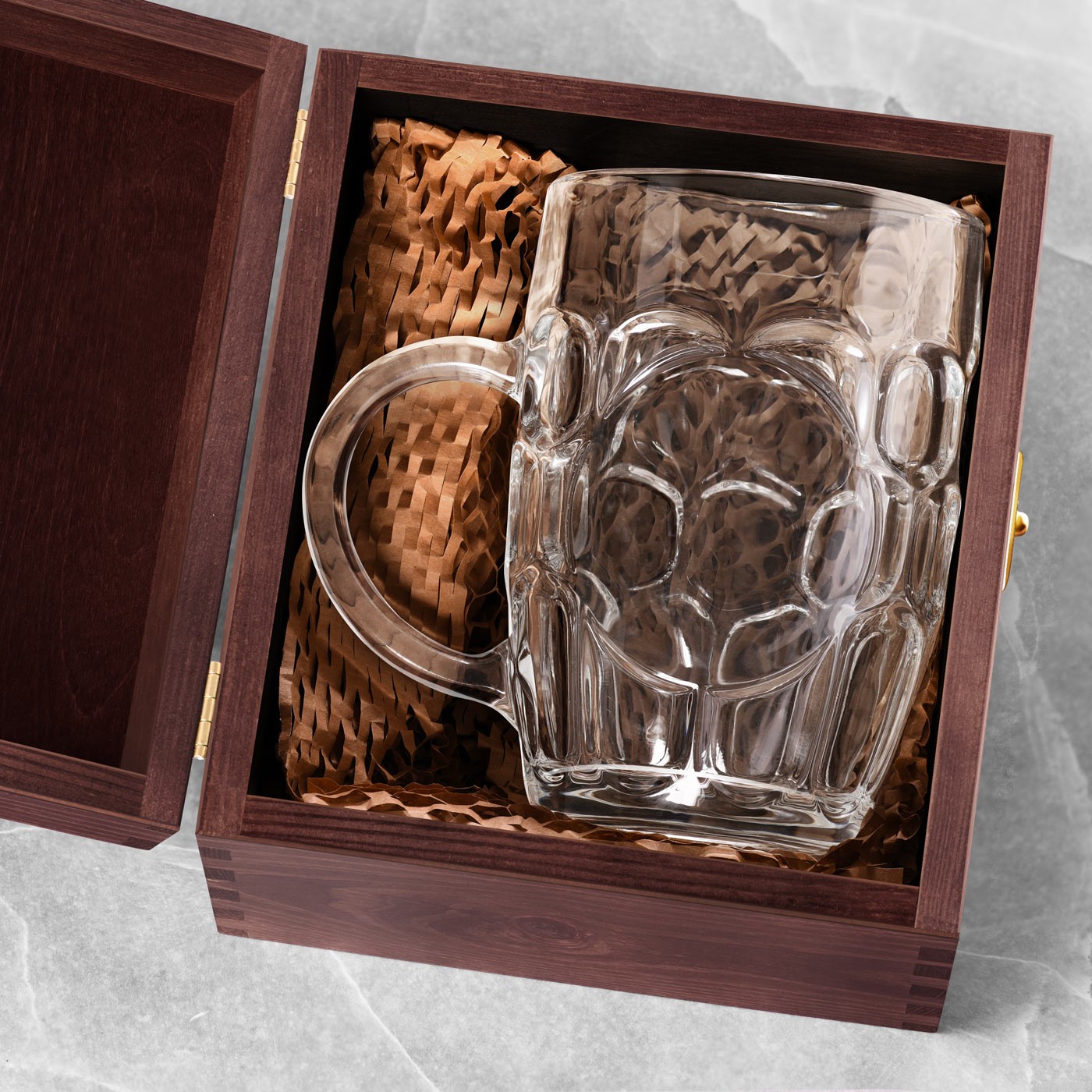 Caja de madera exclusiva Murrano para vaso de cerveza + accesorio GRATIS