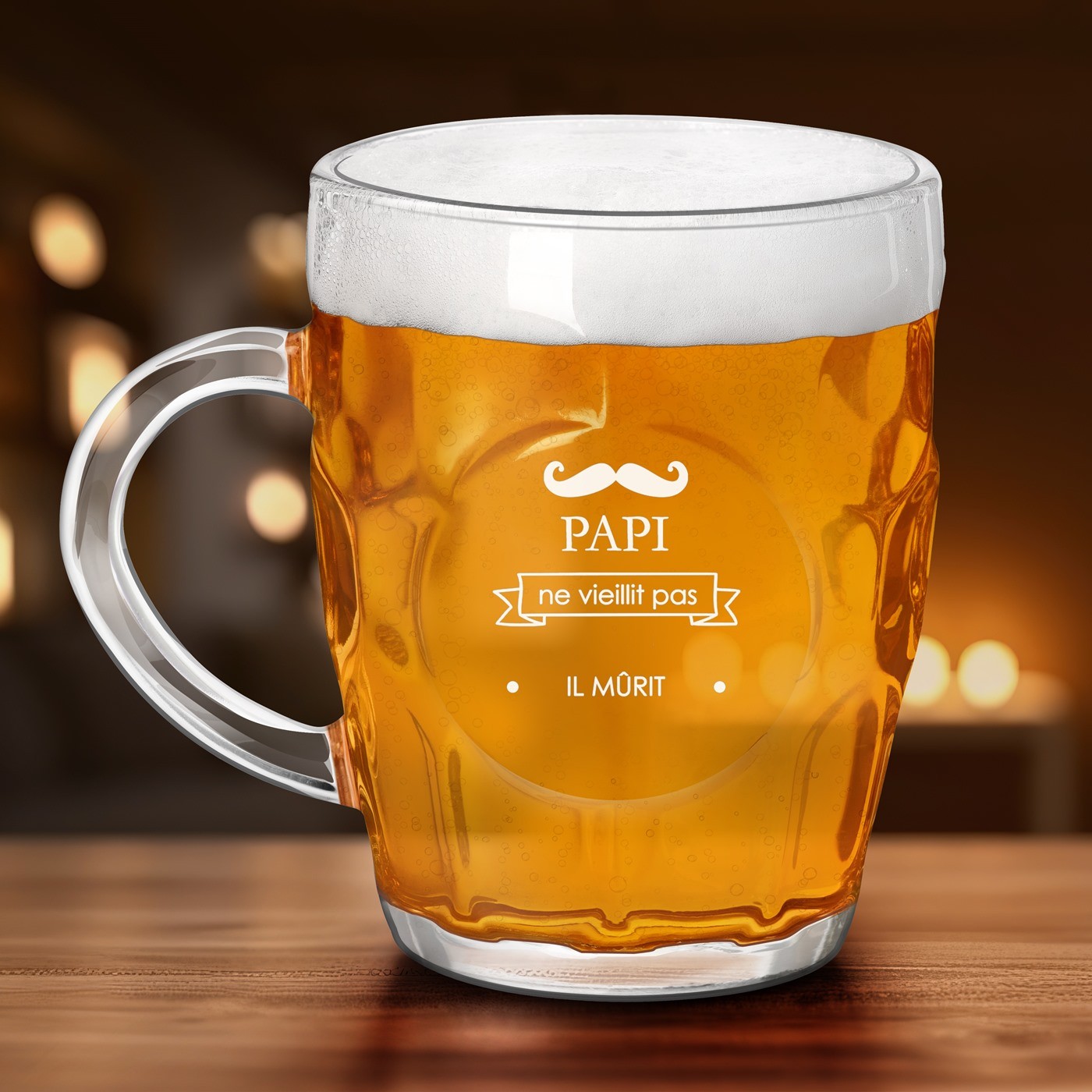 Taza de cerveza Murrano Bubble con grabado personalizado para el abuelo