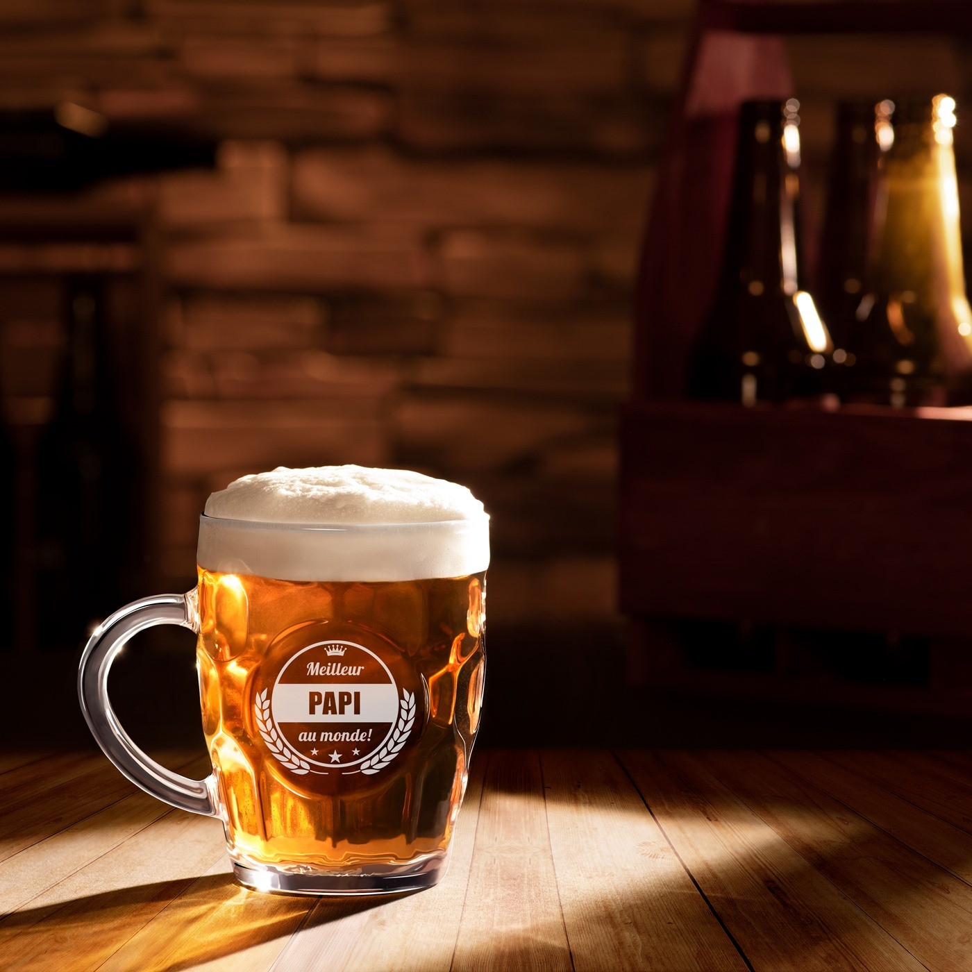 Taza de cerveza Murrano Bubble con grabado para abuelo