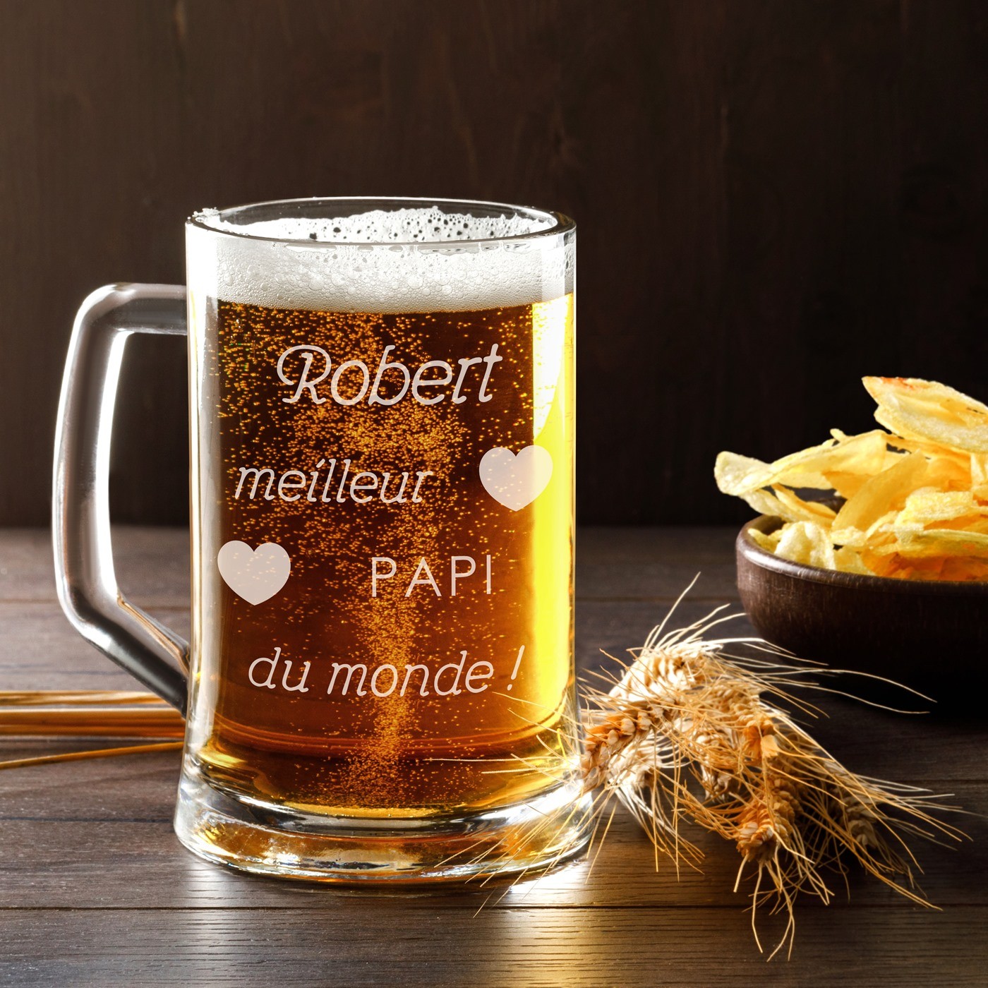 Murrano Personalized Beer Glass Mug with Laser Engraving for Grandpa