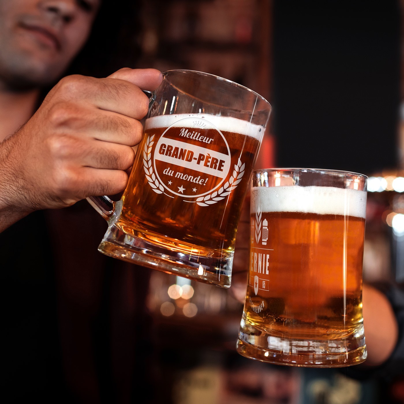 Taza de cerveza de vidrio personalizada Murrano con grabado láser para Papá