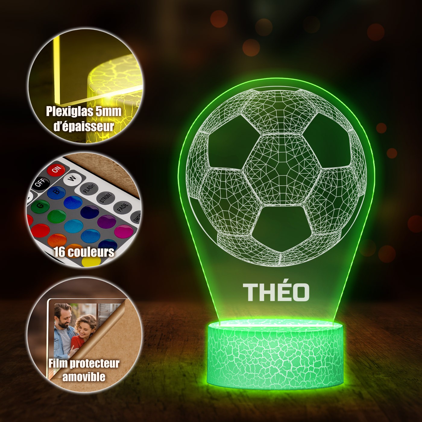 Lámpara LED 3D de Murrano con impresión de balón de fútbol