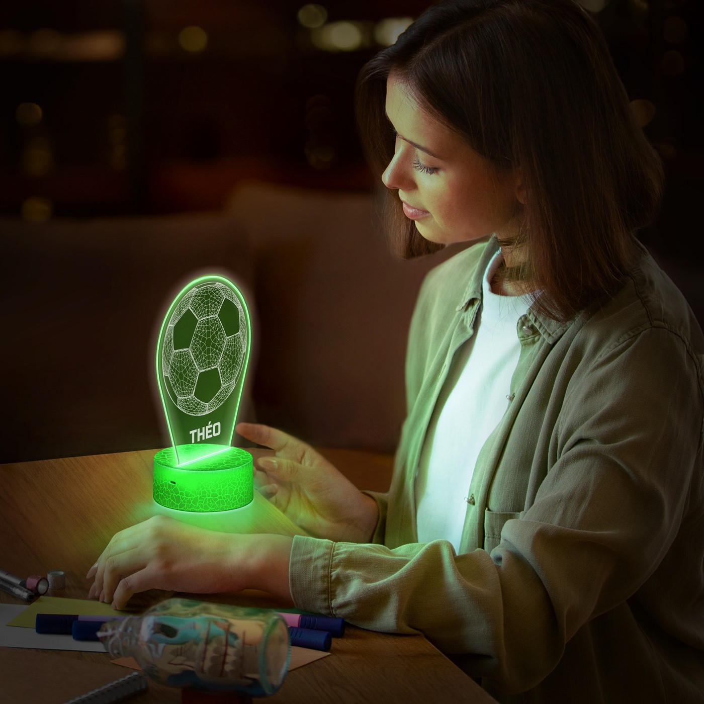 Lámpara LED 3D de Murrano con impresión de balón de fútbol