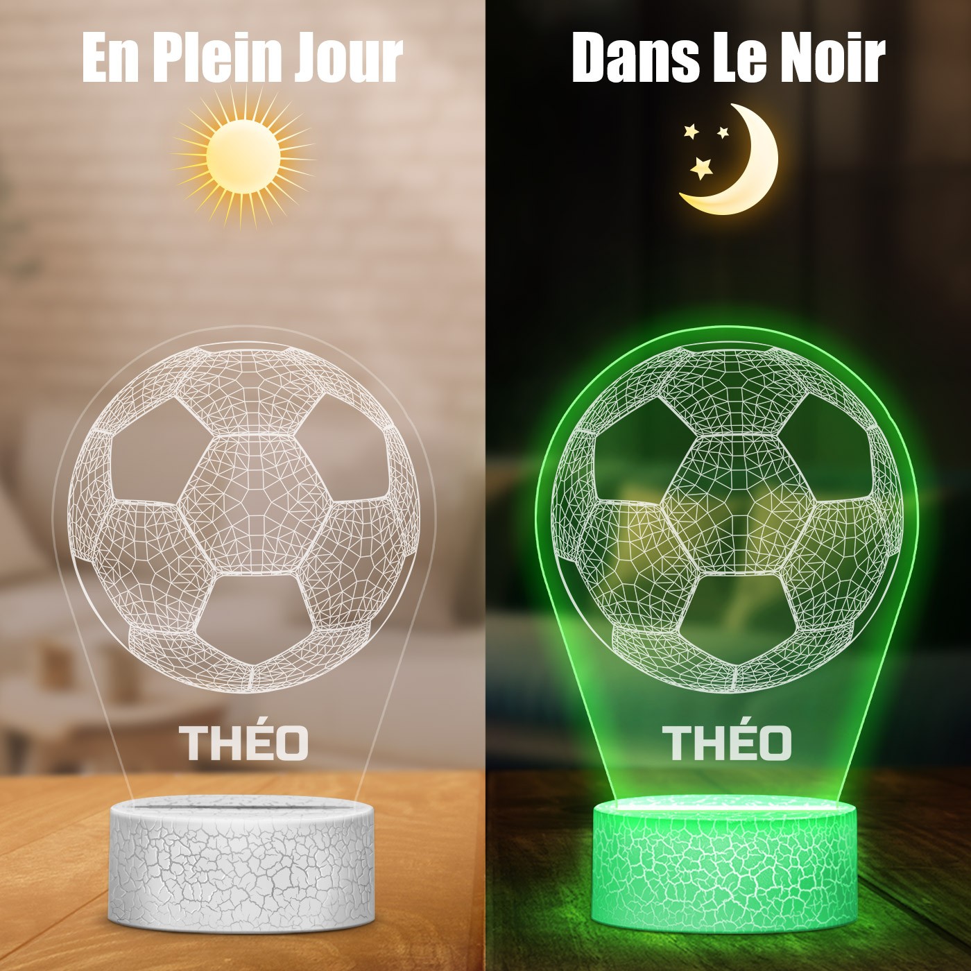 Lámpara LED 3D de Murrano con impresión de balón de fútbol