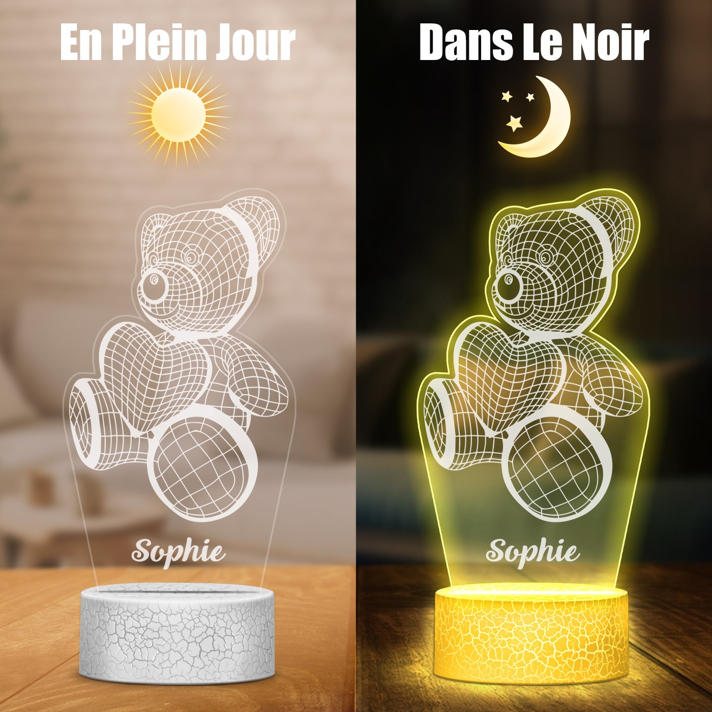 Lámpara Murrano 3D LED con diseño de osito y corazón