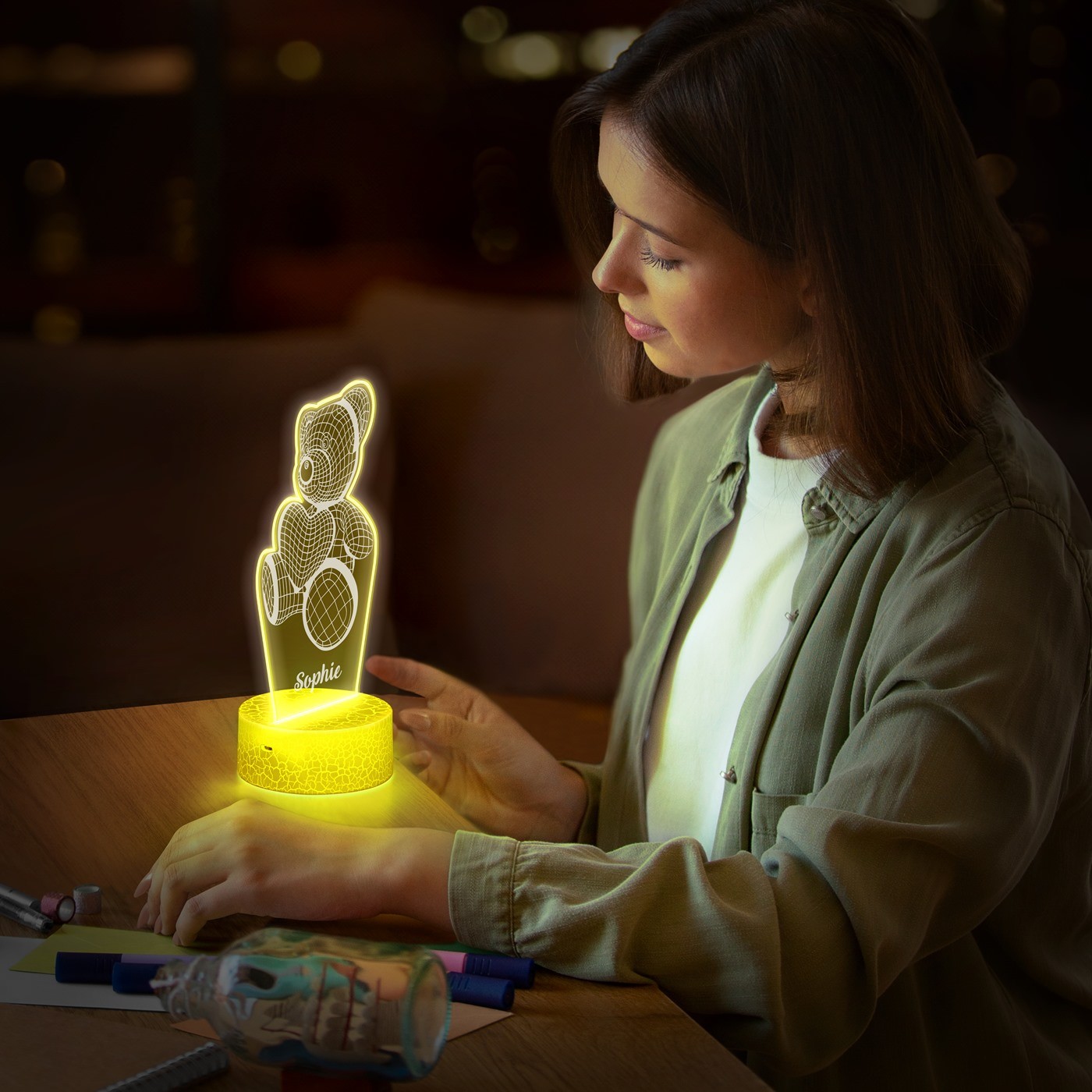 Lámpara Murrano 3D LED con diseño de osito y corazón