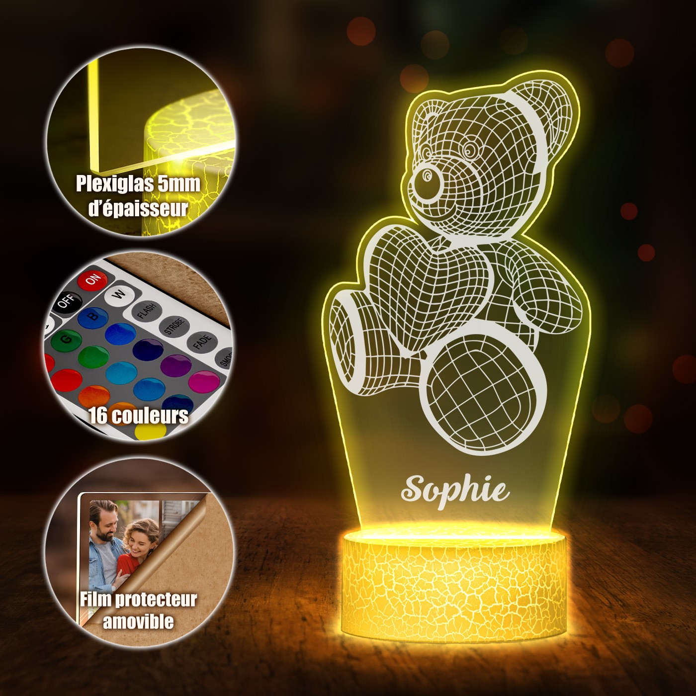 Lámpara Murrano 3D LED con diseño de osito y corazón