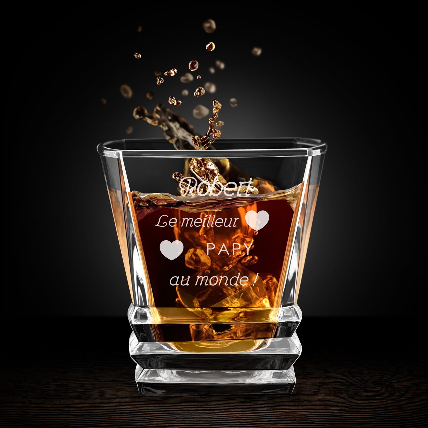 Vaso de whisky geométrico grabado Murrano para el cumpleaños del abuelo