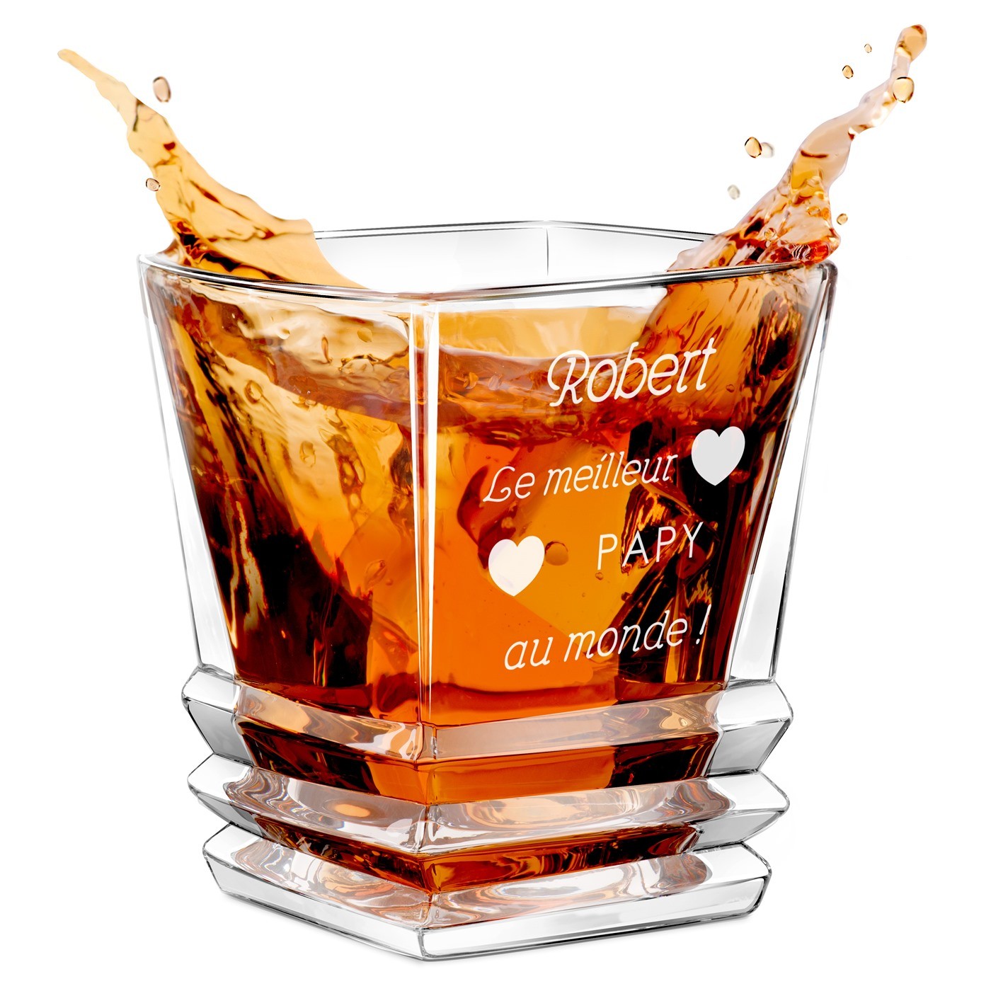 Vaso de whisky geométrico grabado Murrano para el cumpleaños del abuelo
