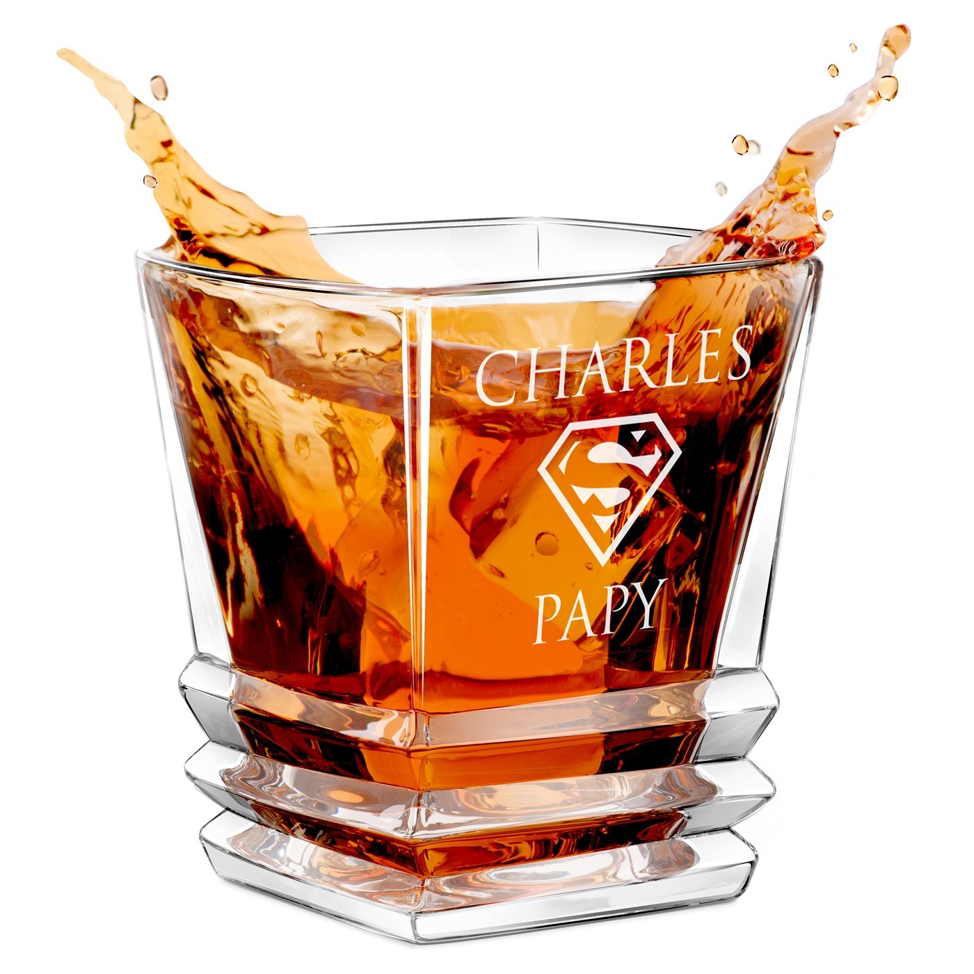Copo de whisky geométrico personalizado Murrano - Un regalo original para los abuelos
