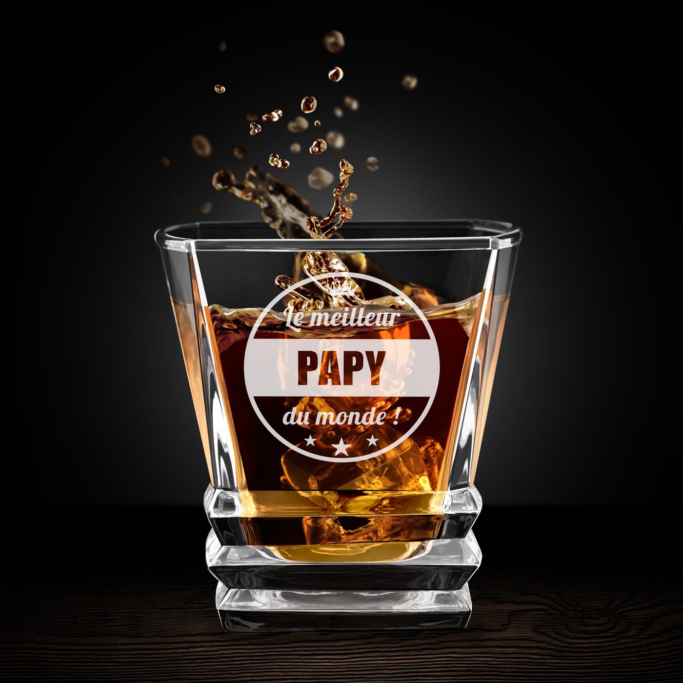 Vaso de whisky geométrico Murrano con grabado láser para el aniversario del mejor abuelo