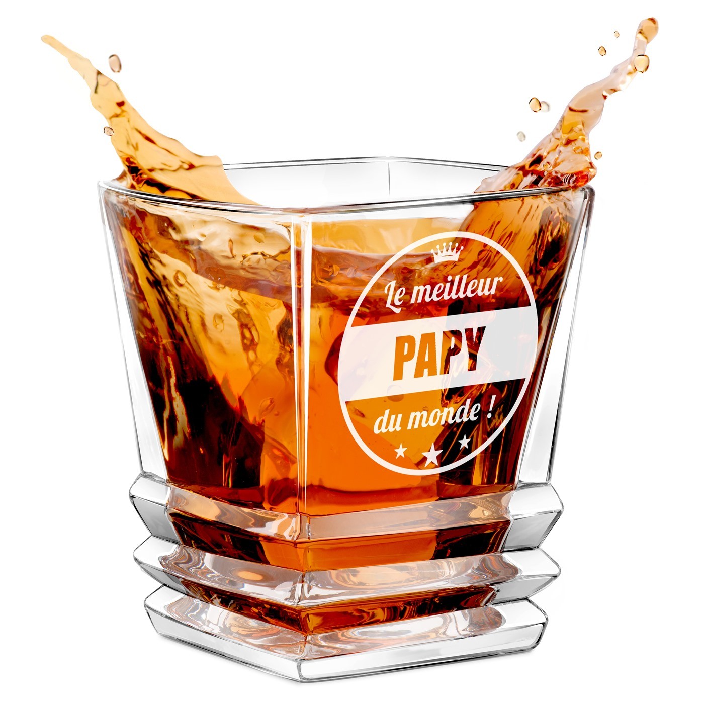 Vaso de whisky geométrico Murrano con grabado láser para el aniversario del mejor abuelo