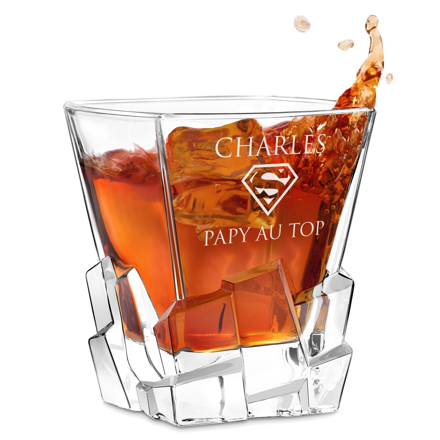 Vaso de whisky Ice Blink Murrano con grabado personalizado para el cumpleaños de papá