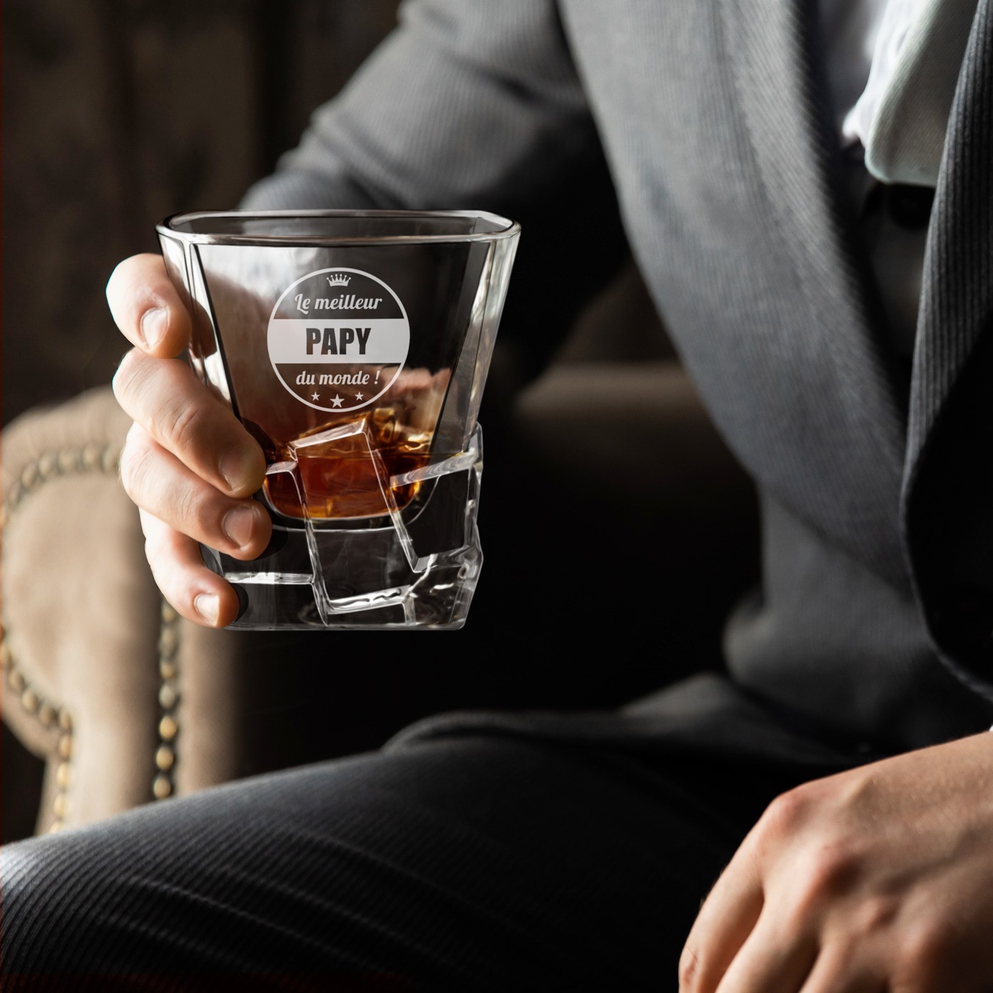 Vaso de whisky Ice Blink Murrano con grabado para abuelo