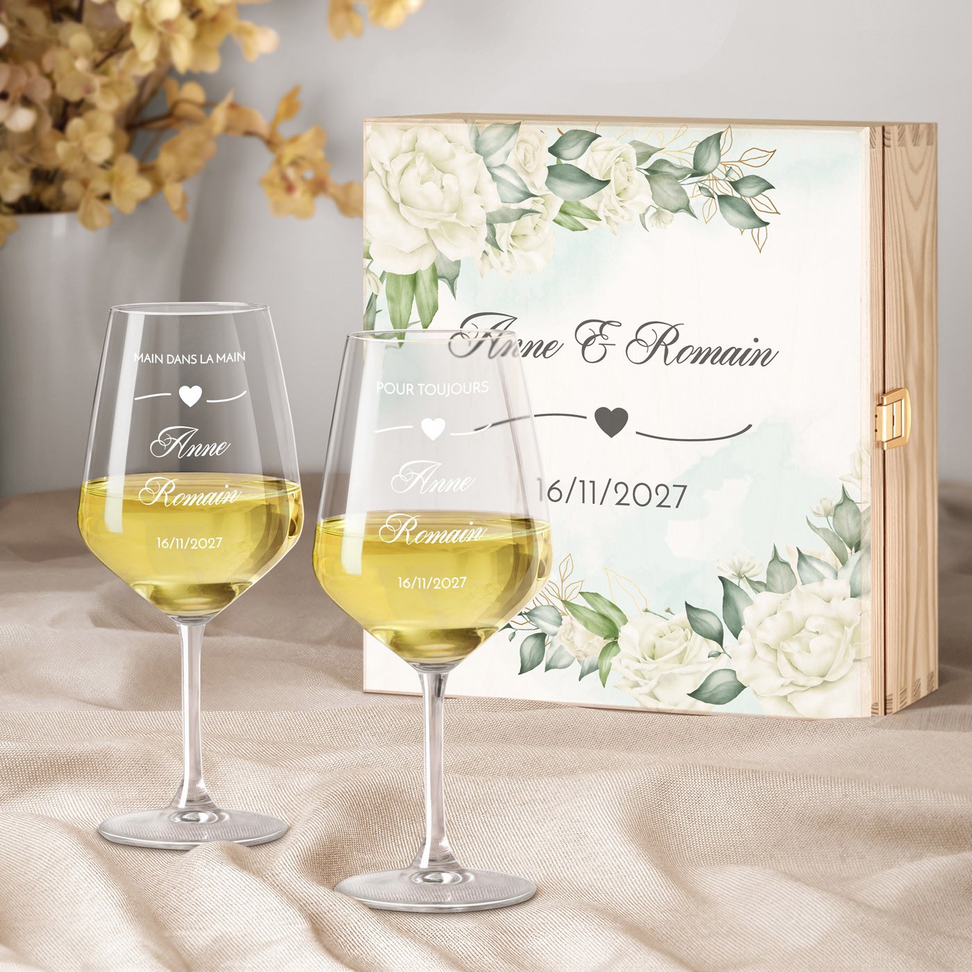 Conjunto de vasos de vino personalizados de Murrano para jóvenes parejas
