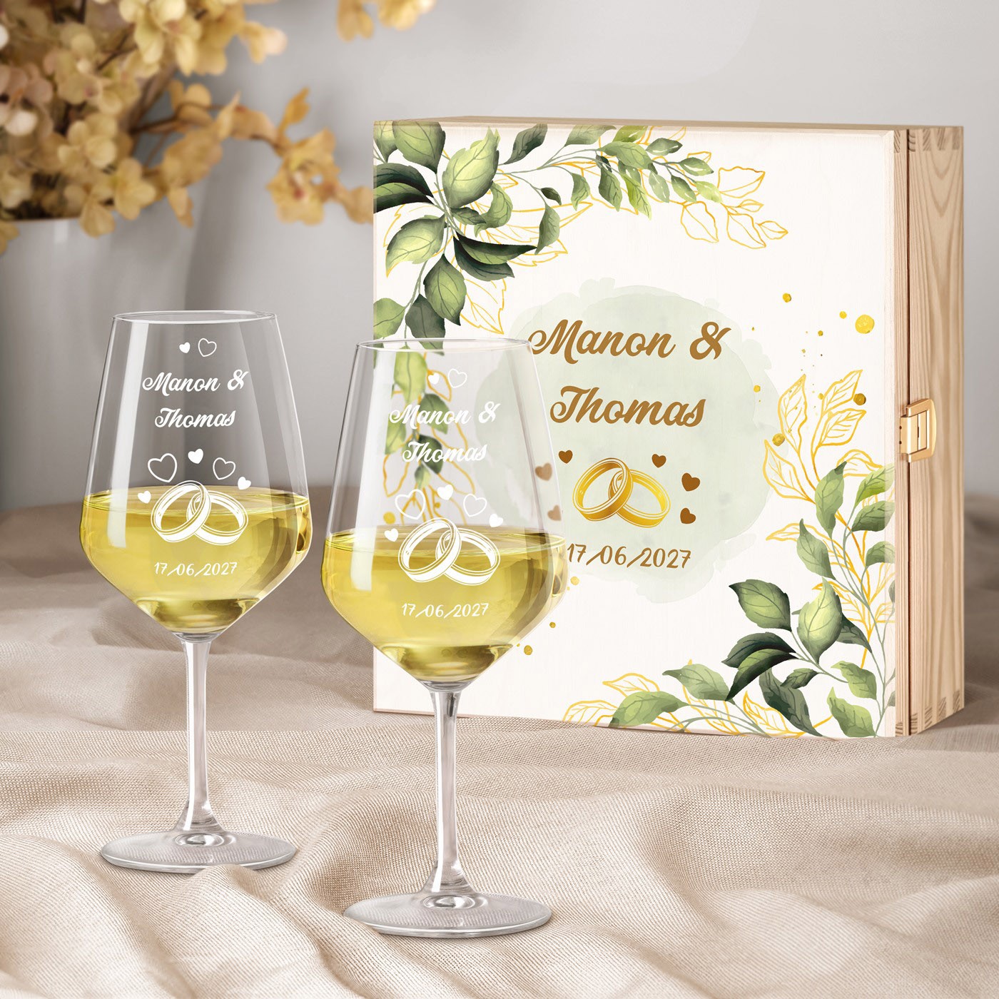 Set de copas de vino grabadas personalizadas Murrano para jóvenes parejas