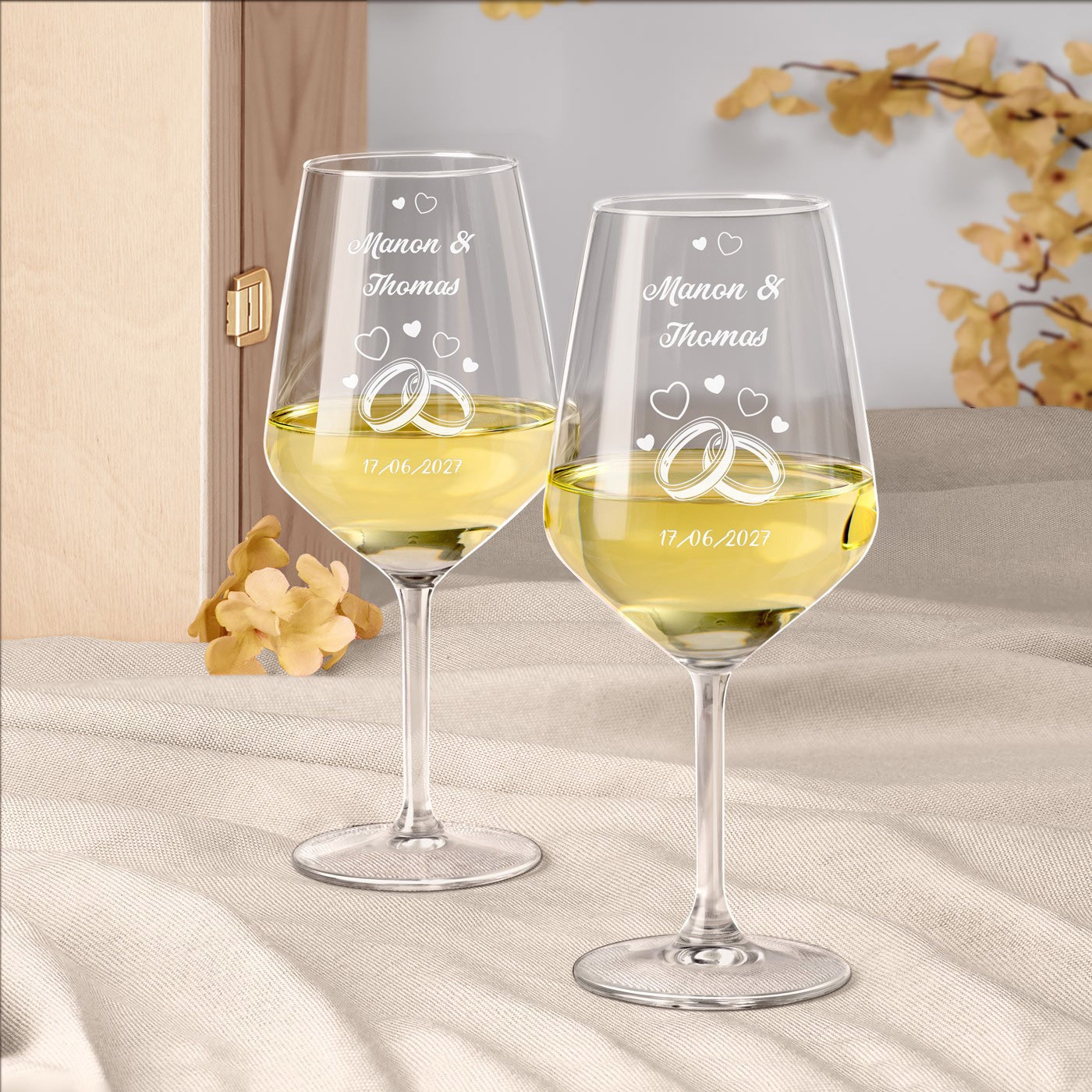 Set de copas de vino grabadas personalizadas Murrano para jóvenes parejas