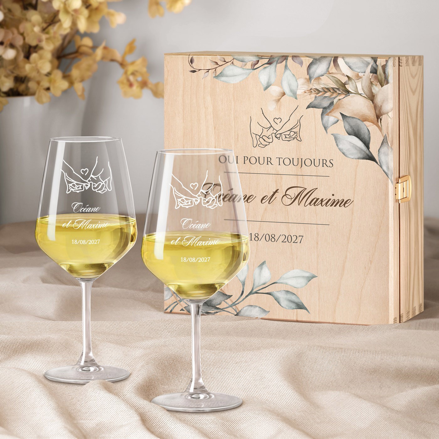 Set de copas de vino grabadas Murrano con caja personalizada