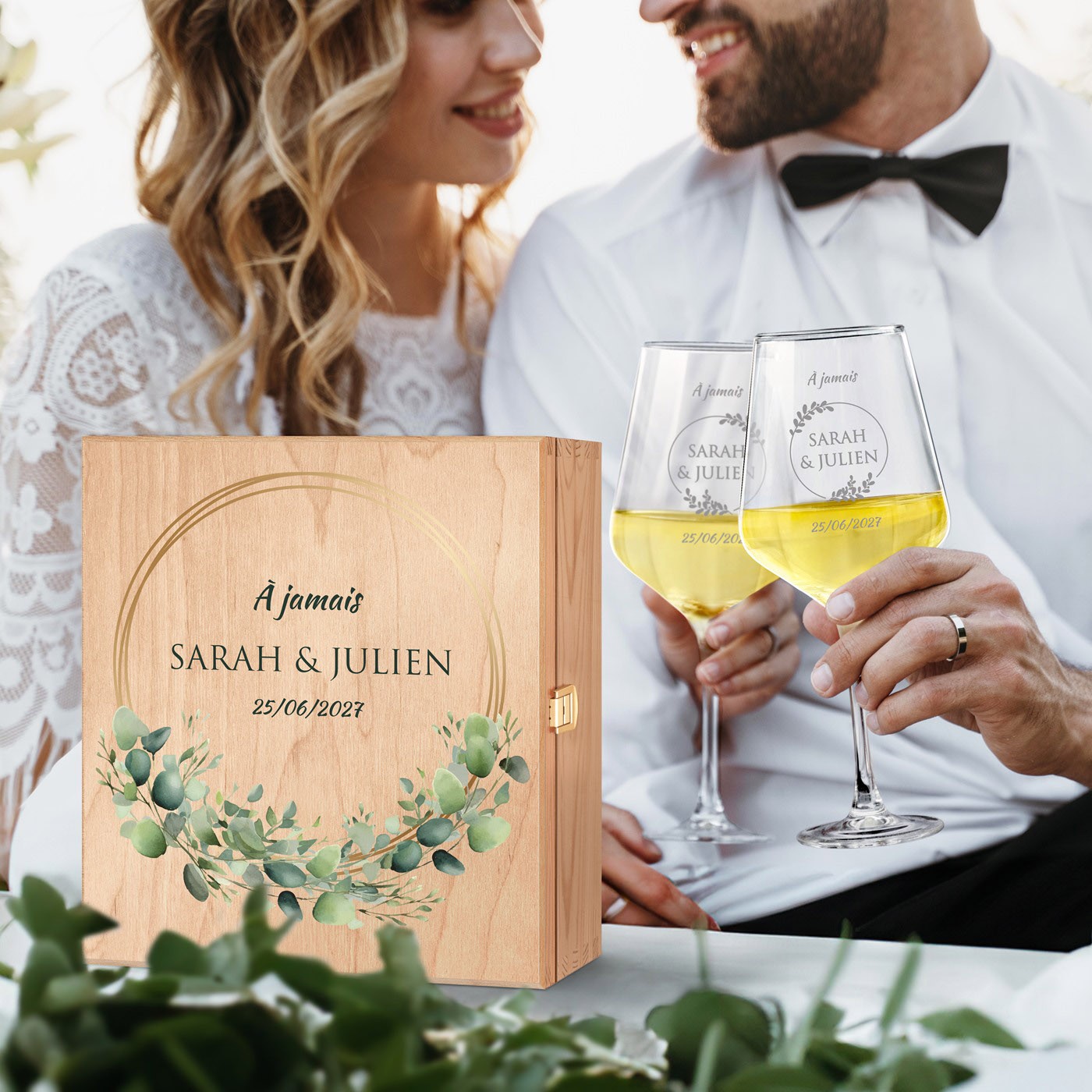 Set de vasos de vino personalizados Murrano para parejas