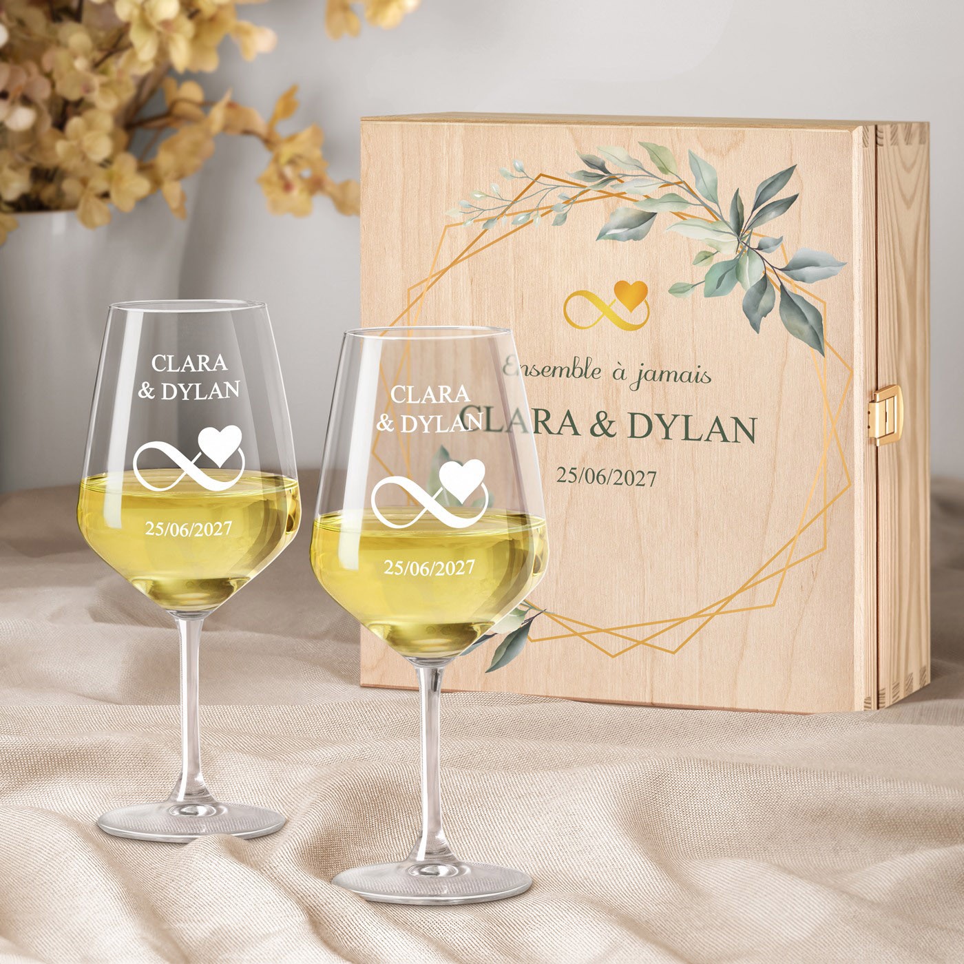 Set de copas de vino grabadas personalizadas Murrano para parejas