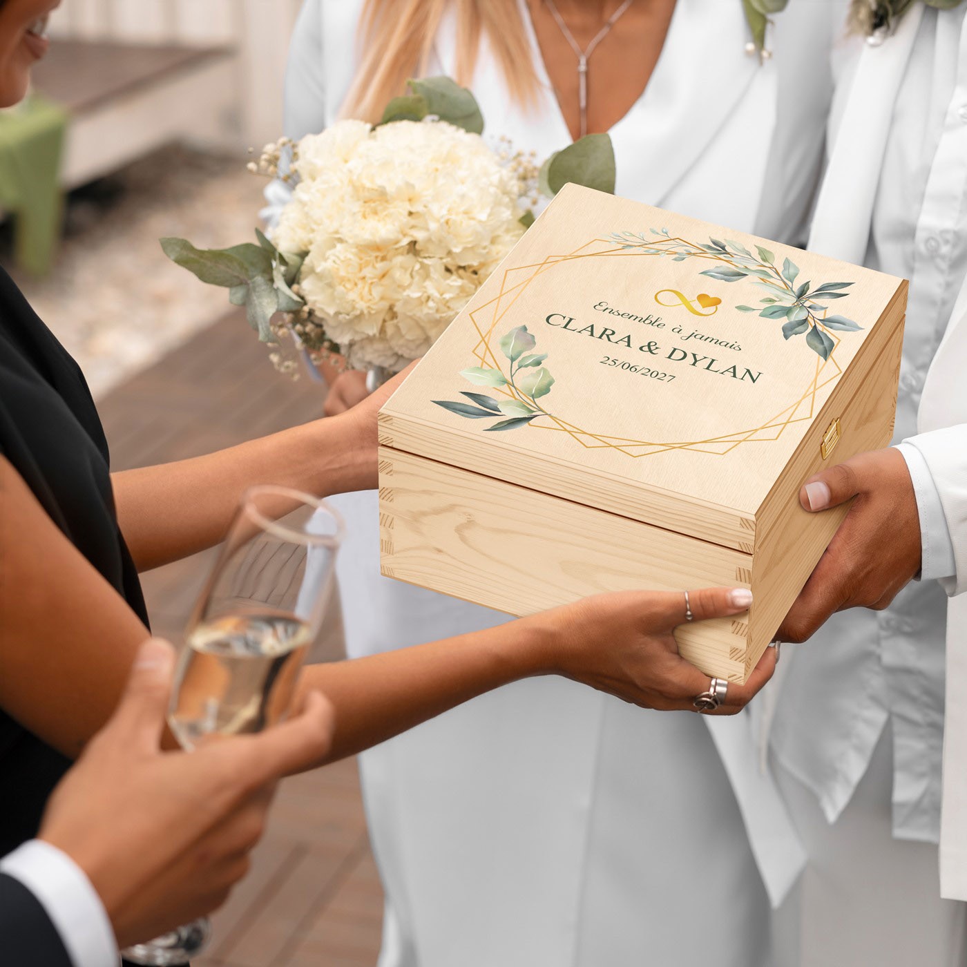 Set de copas de vino grabadas personalizadas Murrano para parejas