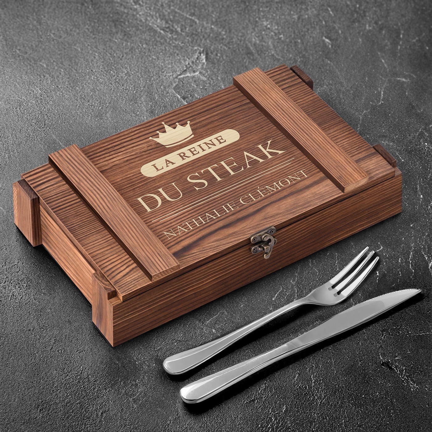 Set de cubiertos para carne de Murrano para 6 personas en una caja de madera grabada - Para ella
