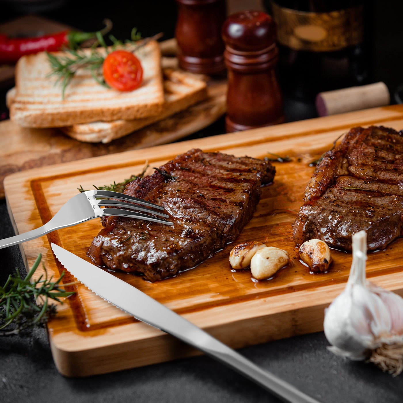 Set de cubiertos para asado Murrano para 6 personas con estuche de madera grabado