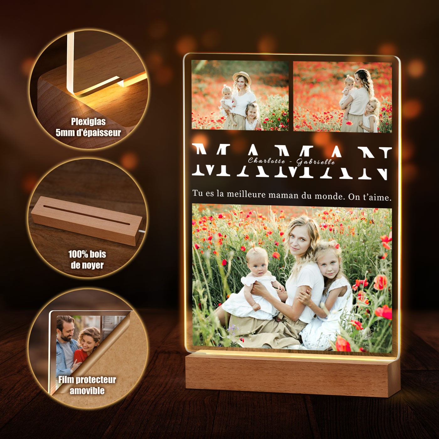 Murrano Customized XL LED Lamp with Photo for Mom's Birthday