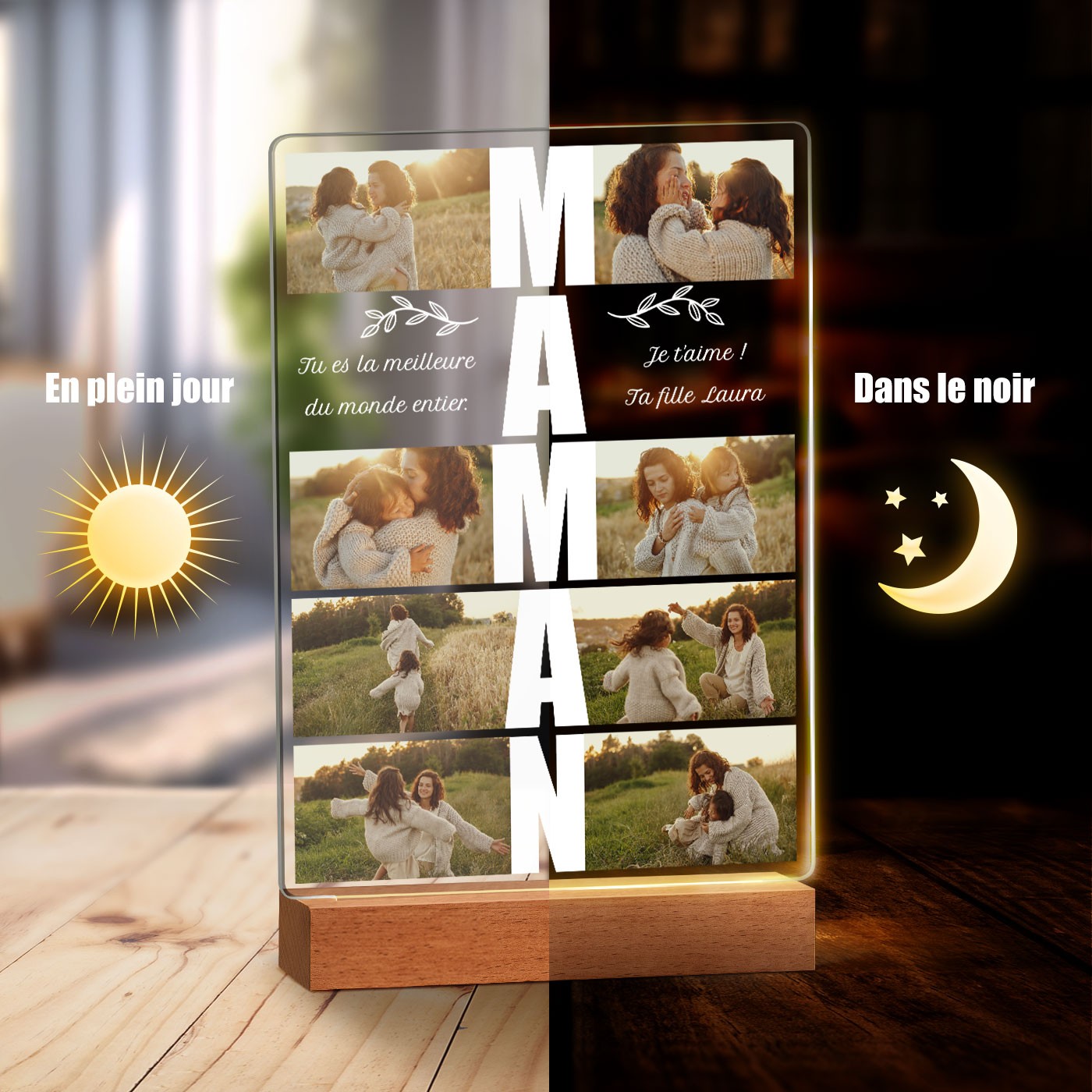 Lámpara LED personalizada Murrano - Tamaño grande con foto para la mejor mamá del mundo