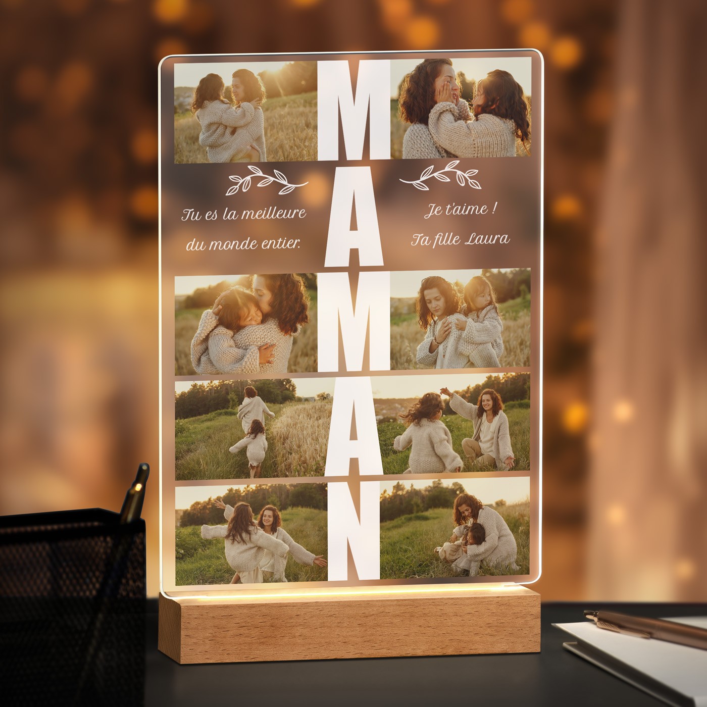 Lámpara LED personalizada Murrano - Tamaño grande con foto para la mejor mamá del mundo