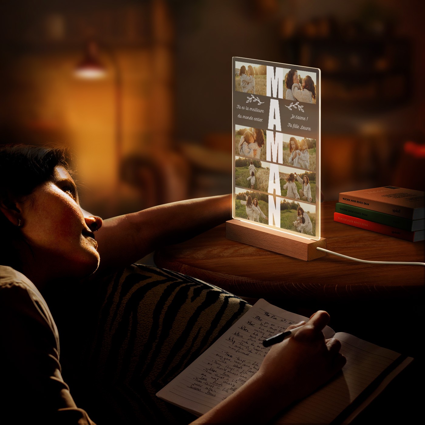 Lámpara LED personalizada Murrano - Tamaño grande con foto para la mejor mamá del mundo